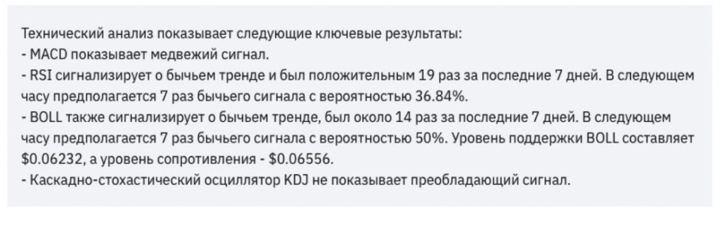 ответ бота TradeGPT Bybit на запрос анализа цены криптовалюты