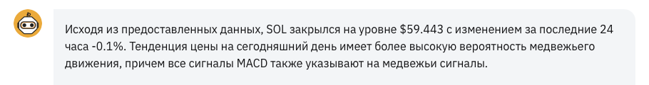 ответ бота TradeGPT Bybit на запрос трейдера